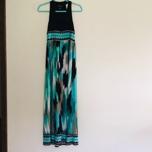 Silky aqua and black maxi dress